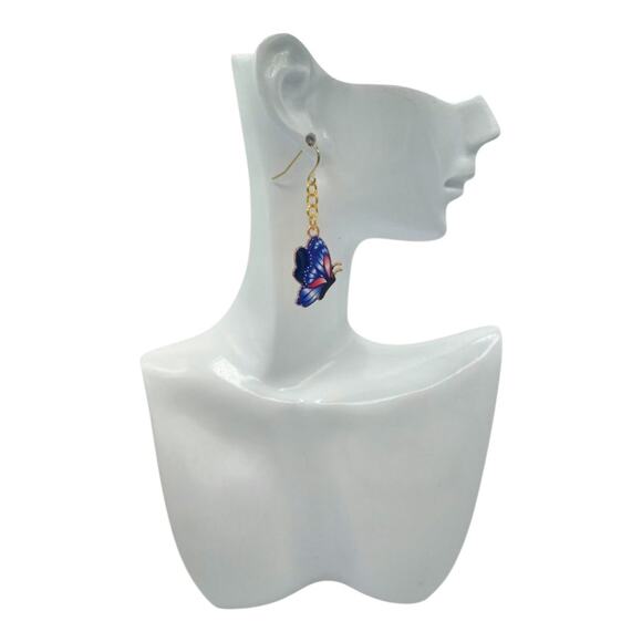 Blue  Whimsical Butterfly Dangle Earrings – Boho Festival Everyday Jewelry - Picture 3 of 4